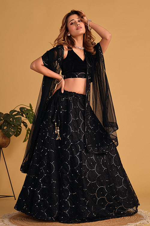 Black Organza Embroidered Party Wear Lehenga Choli