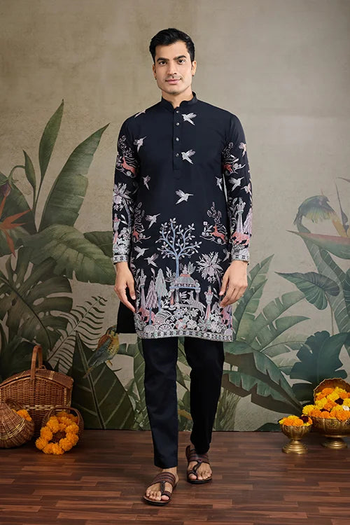 Beautiful Black Viscose Silk Kurta Mens wear Collection