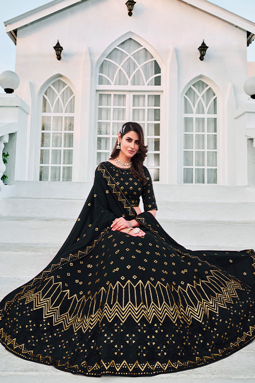 Black Designer Lehenga Choli with Sequins Embroidery