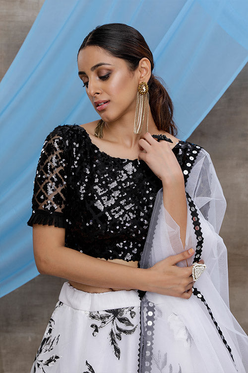 Beautiful Black and White Block Print Stylish Lehenga Choli