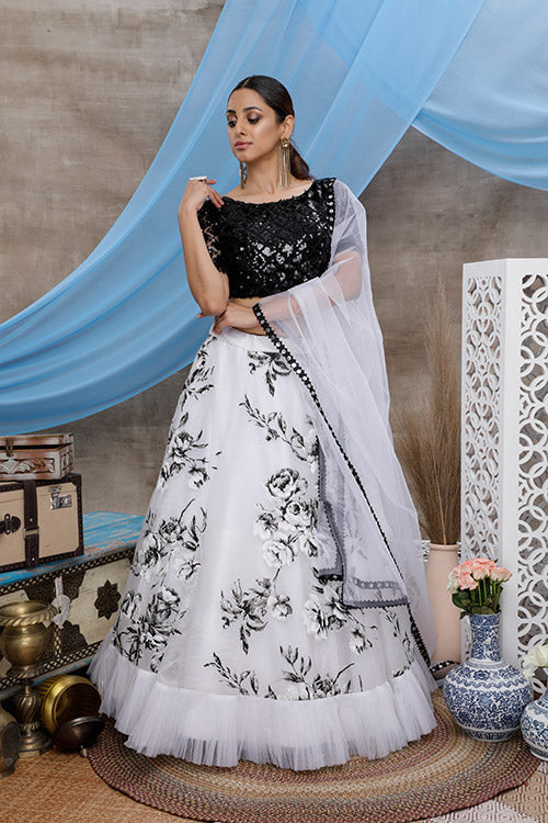 Beautiful Black and White Block Print Stylish Lehenga Choli