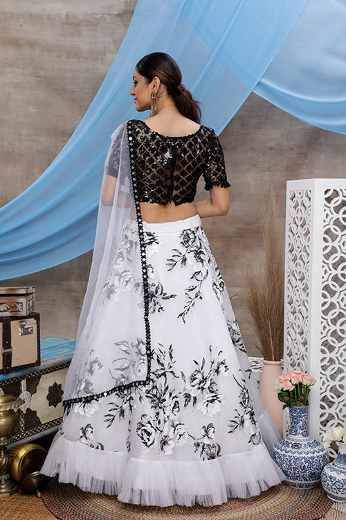 Beautiful Black and White Block Print Stylish Lehenga Choli