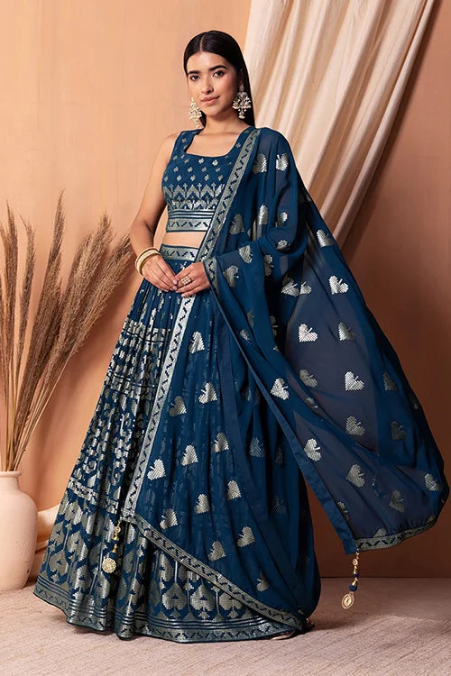 Blue Bollywood Lehenga Choli with Sequins & Embroidery