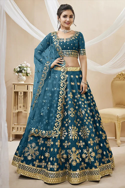 Blue Embroidered Ethnic Lehenga Choli with Dupatta