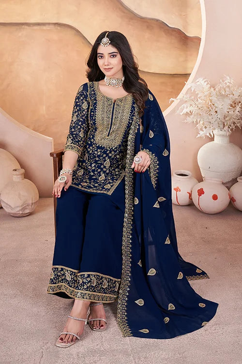 Blue Color Embroidered Pakistani Designs for Suits