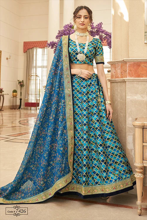 Blue Sequins Embroidery Buy Indian Lehenga Choli Collection