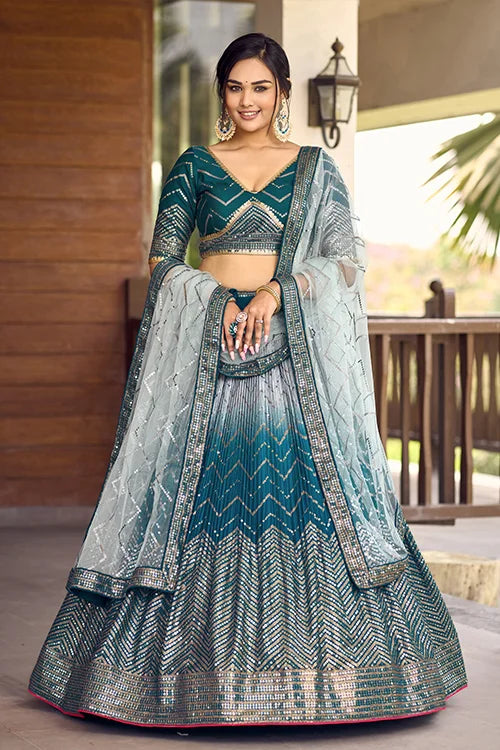 Blue Thread With Sequins Embroidery Work Lehenga Choli