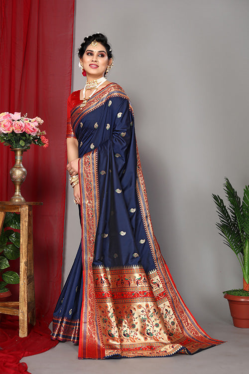 Blue Stylish Weaving and Lovely Paithani Silk Sarees