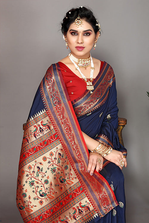 Blue Stylish Weaving and Lovely Paithani Silk Sarees