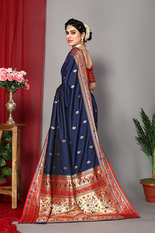 Blue Stylish Weaving and Lovely Paithani Silk Sarees