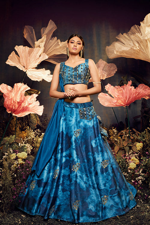 Blue Velvet Sequins Embroidery Work Lehenga Choli