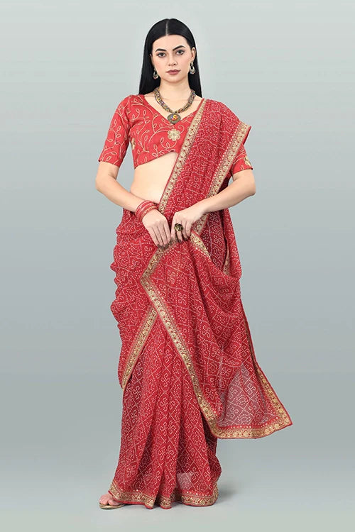 Bollywood Bandhani Georgette Saree with Embroidery Work