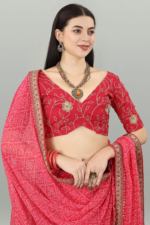 Buy Bollywood Designer Pink Bandhani Saree Online