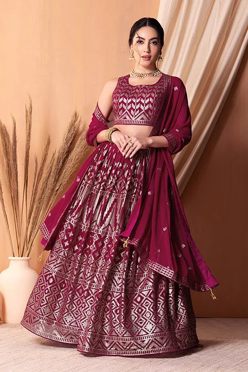 Dark Pink Georgette Lehenga Choli with Sequins Work