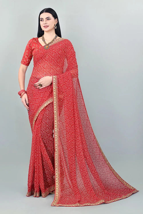 Bollywood Bandhani Georgette Saree with Embroidery Work