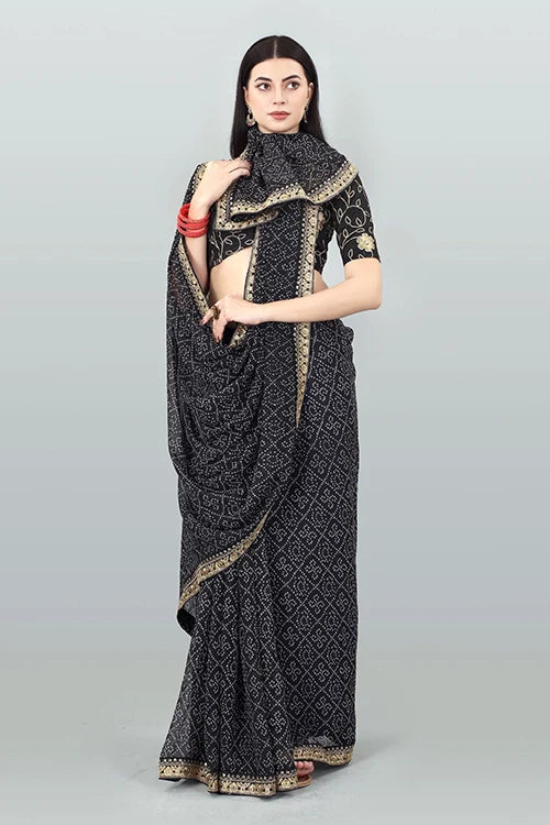 Black Georgette Bandhani Saree with Designer Blouse