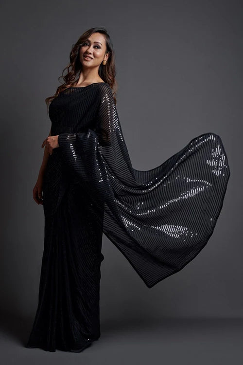 Bollywood Designer Black Georgette Silk Saree Online