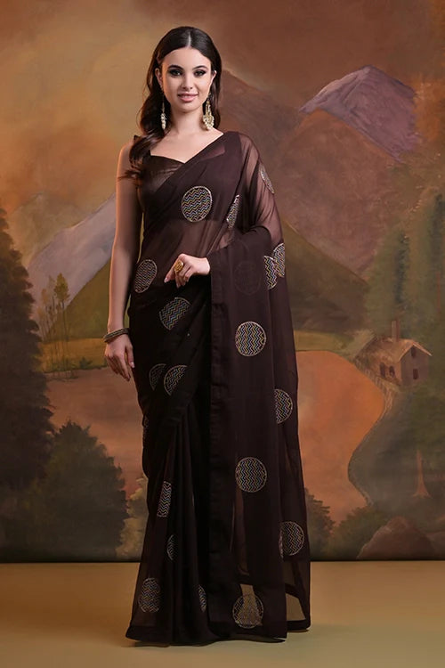Bollywood Designer Mauve Saree with Heavy Georgette