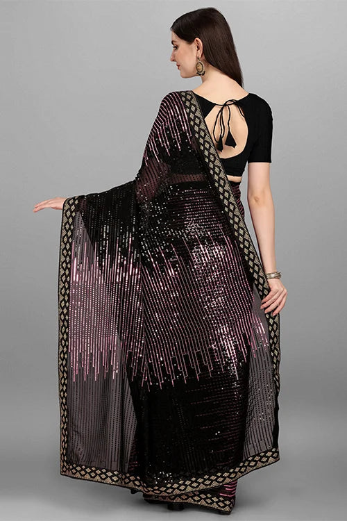 Heavy Designer Onion Shade Saree with Sequence Work