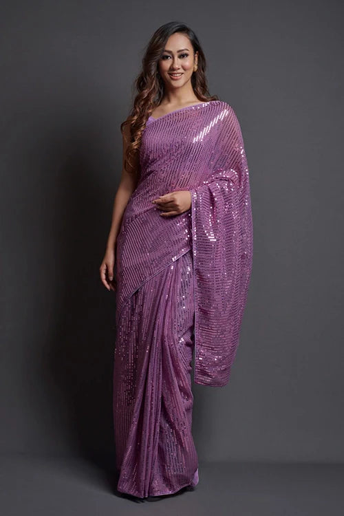 Embroidery Work Saree with Piping Border - Designer