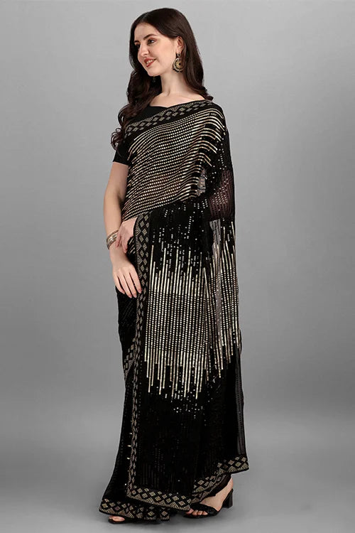 Golden Georgette Saree with Two-Tone Sequins Work