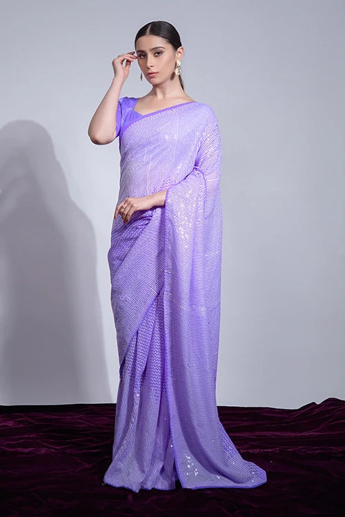 Purple Designer Saree with Sequins Embroidery