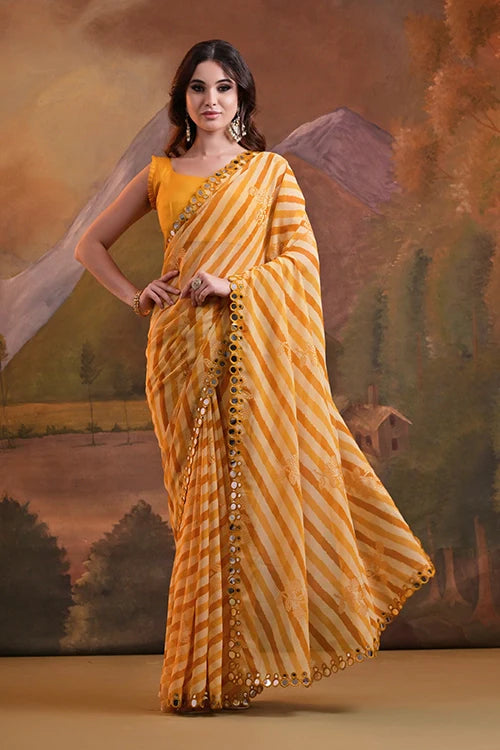 Yellow Heavy Georgette Saree with Designer Look