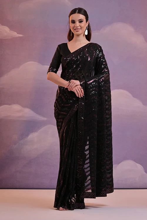 Wine-Black Bollywood Designer Saree for Events