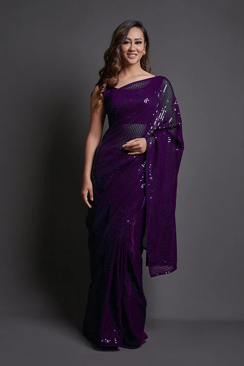 Wine Color Bollywood Designer Saree for Women