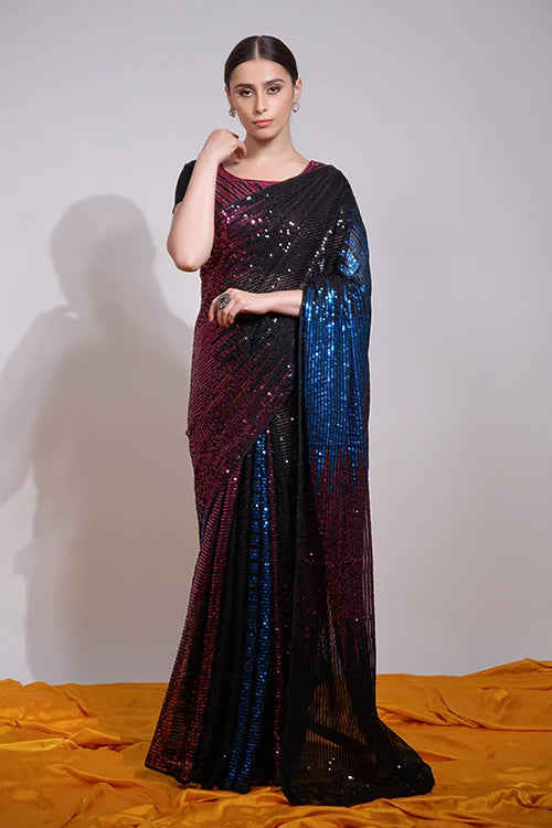 Heavy Georgette Saree with Multicolor Sequence Embroidery