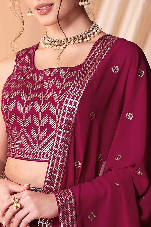 Dark Pink Georgette Lehenga Choli with Sequins Work