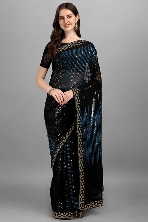 Designer Petrol Georgette Saree with Sequence Work