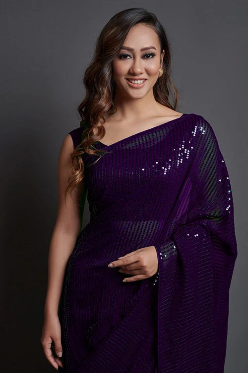 Wine Color Bollywood Designer Saree for Women