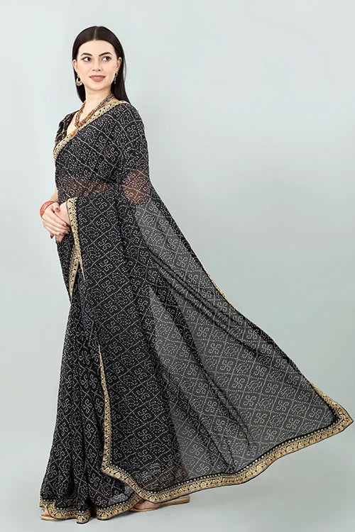 Black Georgette Bandhani Saree with Designer Blouse