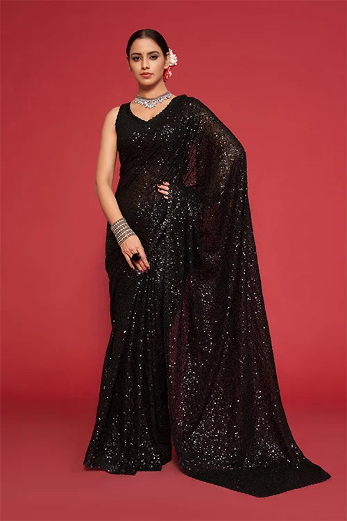 Bollywood Designer Black Georgette Silk Saree Online