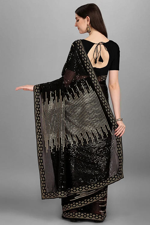 Golden Georgette Saree with Two-Tone Sequins Work