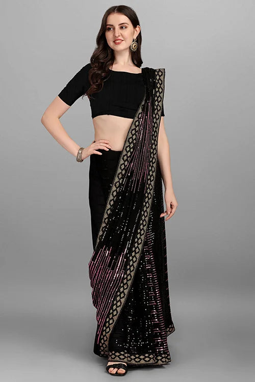 Heavy Designer Onion Shade Saree with Sequence Work
