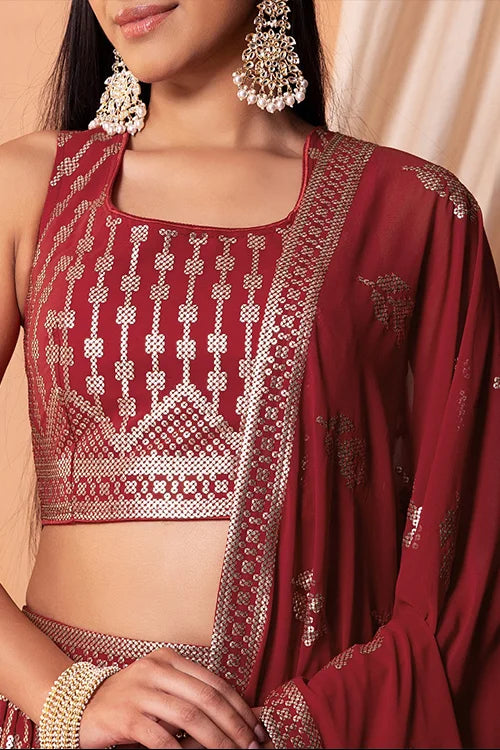 Maroon Georgette Lehenga Choli with Sequins Work