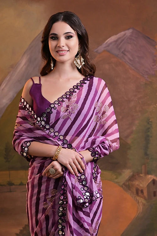 Elegant Wine Georgette Saree with Foil Work Border