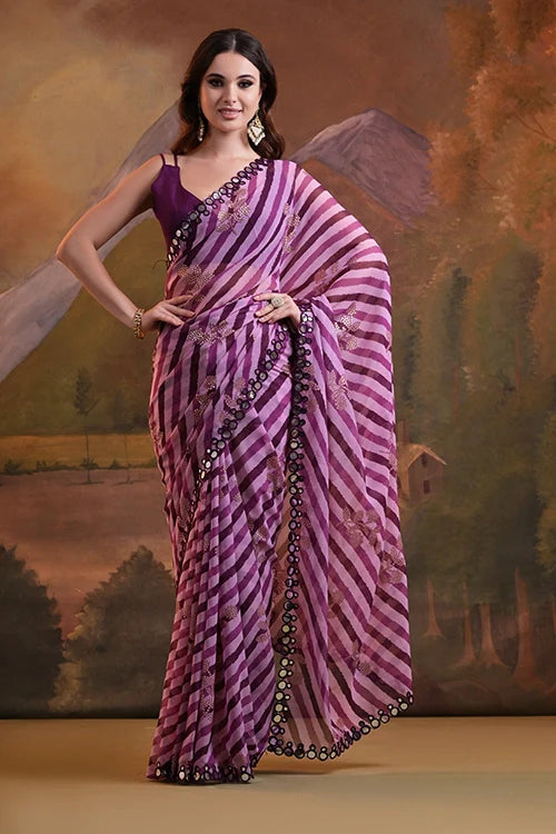 Elegant Wine Georgette Saree with Foil Work Border