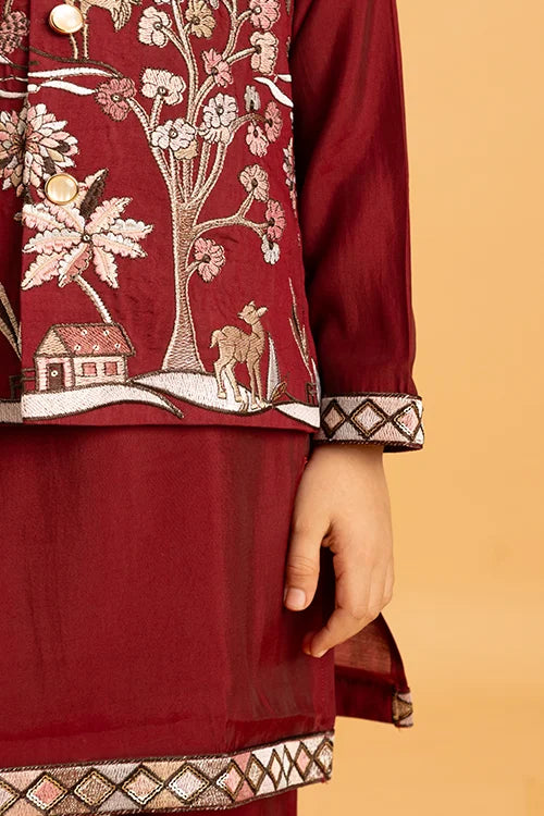 Kids Wedding Special Maroon Koti Kurta Set Outfit
