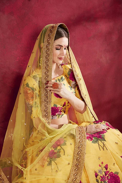 Branded  Wedding collection For Women Lehenga Choli Yellow Colour
