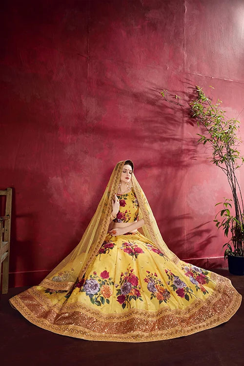 Branded  Wedding collection For Women Lehenga Choli Yellow Colour