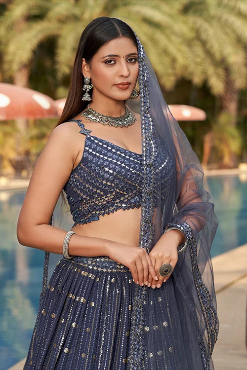 Bridal Wear Collection For Women Lehenga Choli With Dupatta Grey Colur