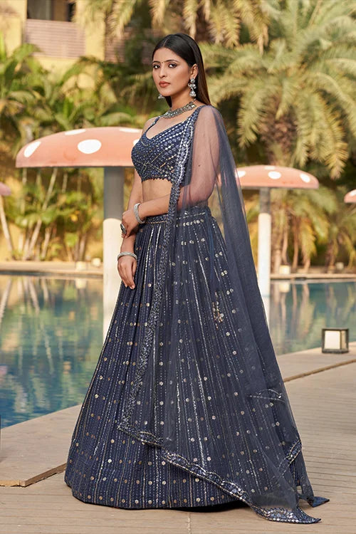 Bridal Wear Collection For Women Lehenga Choli With Dupatta Grey Colur