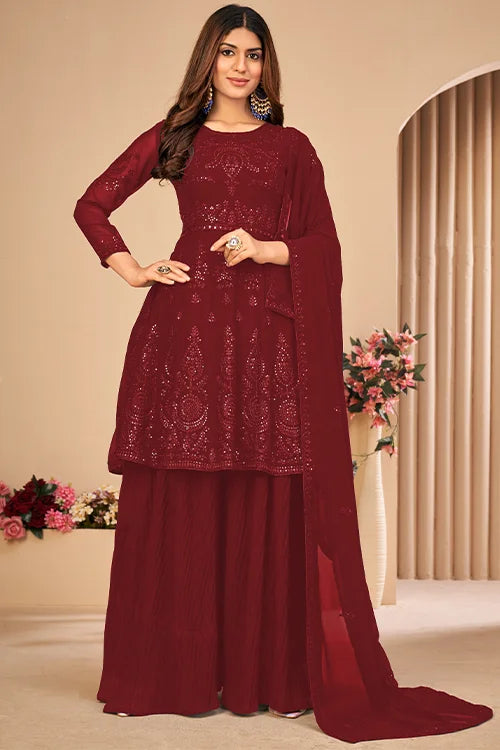 Beautiful Bridesmaid Sequins Kurta Sharara Set Dupatta