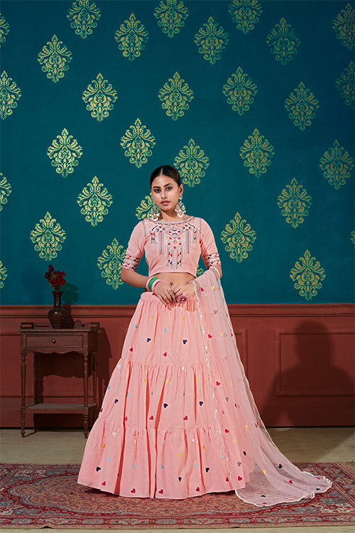 Bridesmaid Beautiful Cotton Thread Embroidered Work Lehenga Choli