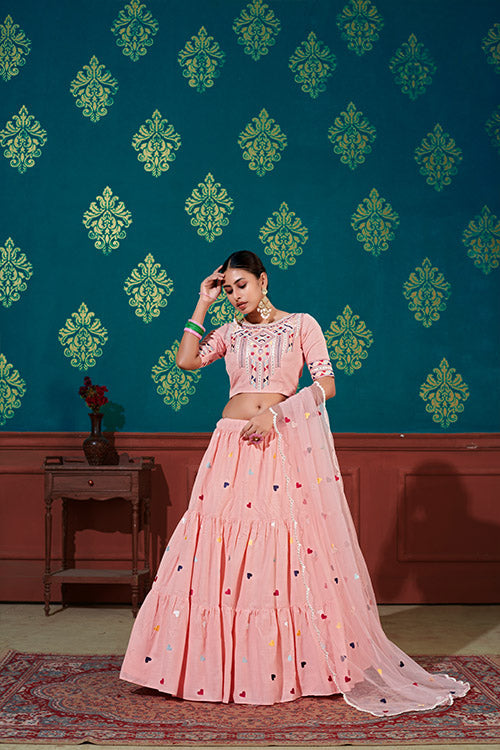 Bridesmaid Beautiful Cotton Thread Embroidered Work Lehenga Choli