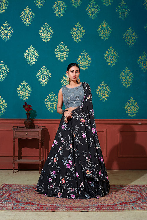 Girly Bridesmaid Beautiful Silk Printed Work Lehenga Choli