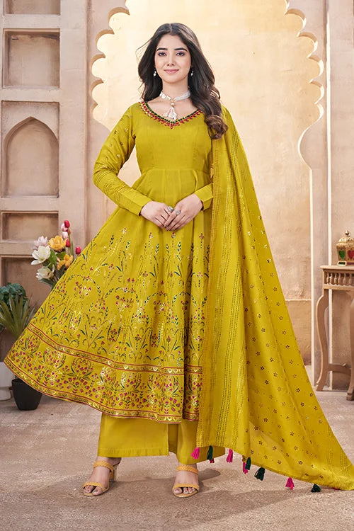 Elegant & Trendy Fluorescent Yellow Haldi Salwar Suit